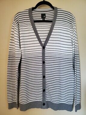 Gray Striped Cotton Cardigan